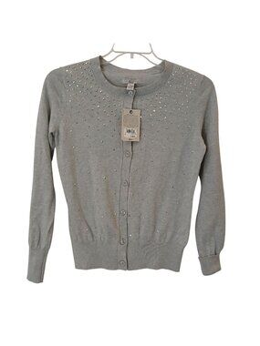 G.H. Bass & Co. Womens Small Gray Studded Cotton Cashmere Cardigan Sweater #D-20